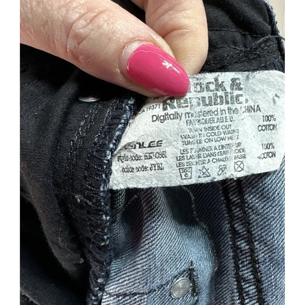 Rock‎ & Republic Men 36x32 Blue Distressed Flare Bootcut Jeans Grunge Button Fly
